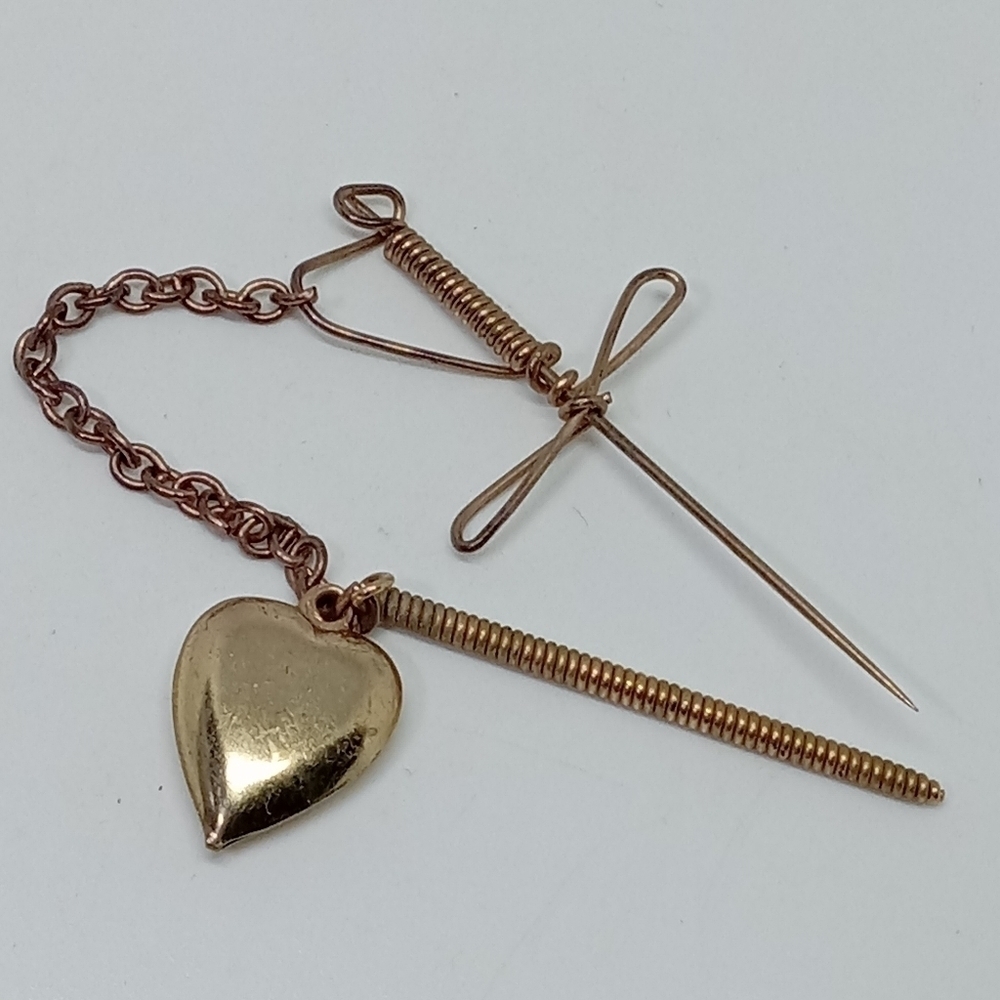 * antique vintage wire wrap sword & heart sweetheart pin brooch